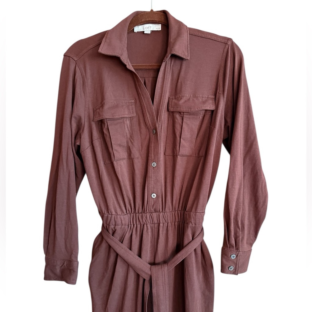 Loft Brown Belted Jumpsuit with Pockets Size Medium Petite - Picture 5 of 12